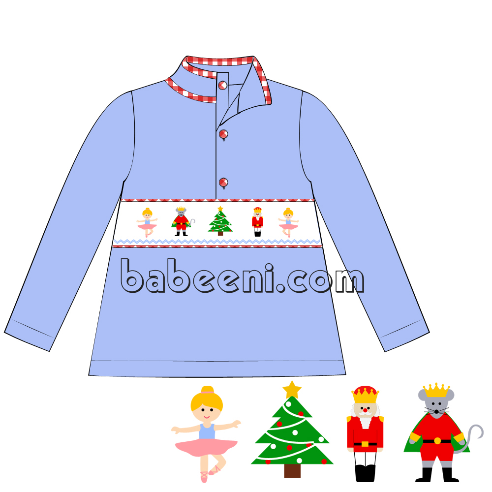Christmas hand-smocked pullover with lovely animated characters - PO 14